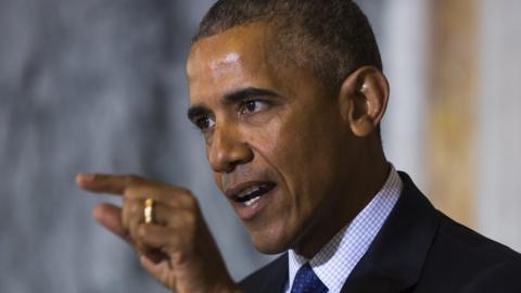 Barack Obama speaks in Washington on Tuesday.