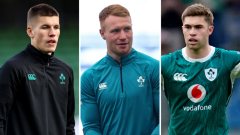 Sam Prendergast, Ciaran Frawley and Jack Crowley