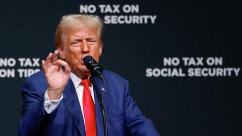 Republican presidential nominee and former U.S. President Donald Trump speaks at a campaign event in Asheville, North Carolina