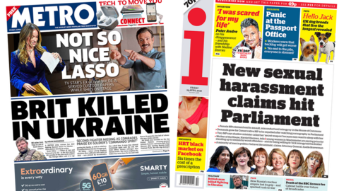 Metro and the i front pages