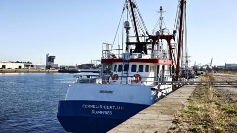 A British trawler Cornelis Gert Jan is seen moored in the port of Le Havre after France seized on Thursday a British trawler fishing in its territorial waters without a licence, in Le Havre, France