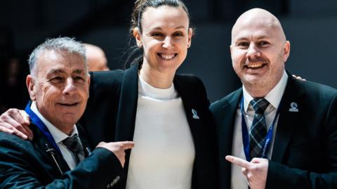 Caledonian Gladiators head of basketball Miguel Ortega, head coach Chantelle Handy and high performance lead Donnie MacDonald