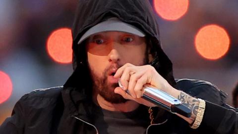 Eminem performs during the Pepsi Super Bowl LVI Halftime Show at SoFi Stadium on February 13, 2022