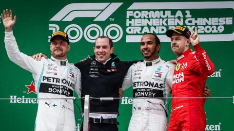 Lewis Hamilton on the podium at the 2019 Chinese Grand Prix