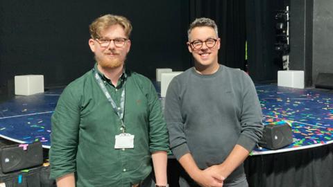 Kieron Milsom and Matt Nolan pictured in front of the Cheltenham Playhouse stage