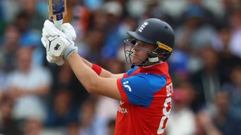 England batter Jacob Bethell plays a shot