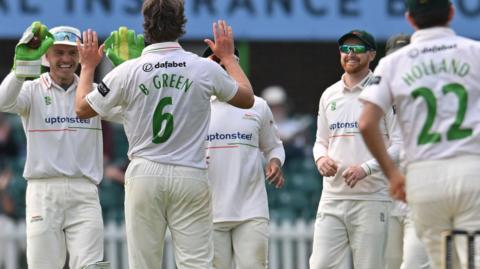 Leicestershire celebrate taking wicket