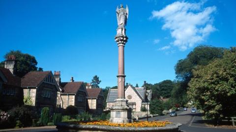 The statue of the Archangel Michael, at Ford, before it was taken down in 2021