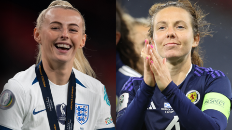 England's Chloe Kelly and Scotland captain Rachel Corsie