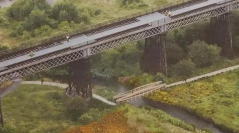 Artist impression of a footbridge underneath Bennerley Viaduct on the Nottinghamshire-Derbyshire border