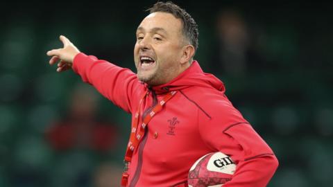 Attack coach Matt Sherratt in the warm-up before Wales' Test against Argentina