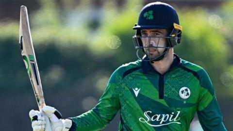 Andrew Balbirnie celebrates his half-century against Pakistan on Friday