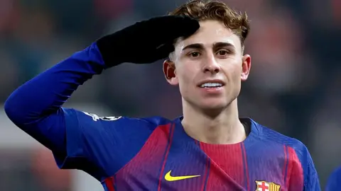 Fermin Lopez celebrates scoring for Barcelona