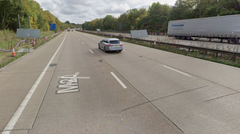 A google maps image of the area between junctions 8 and 9 of the M20, near Maidstone in Kent. 