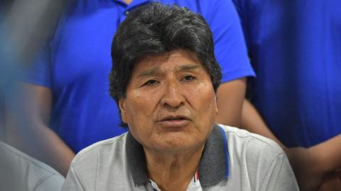 Former Bolivian President Evo Morales speaks during a press conference in Cochabamba