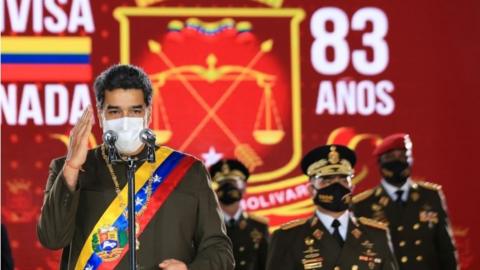 Venezuela's President Nicolas Maduro speaks during Venezuela"s Bolivarian National Guard anniversary ceremony, amid the outbreak of the coronavirus disease (COVID-19), in Caracas, Venezuela August 4, 2020