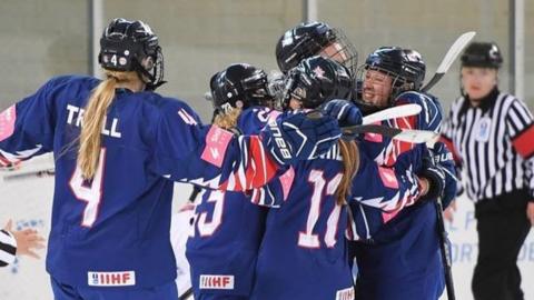 Great Britain women's ice hockey team celebrate