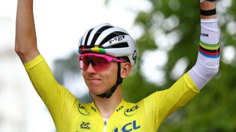 Tadej Pogacar before the start of stage 14 of the 2024 Tour de France