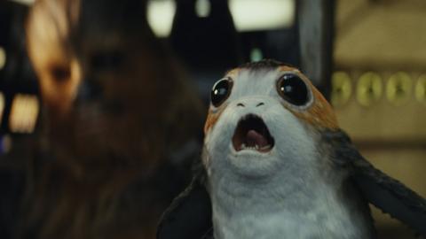 Chewbacca and Porg in Star Wars: The Last Jedi