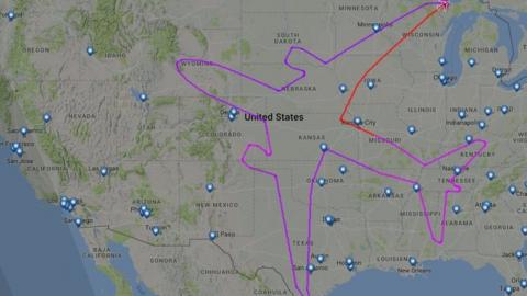 Image of Boeing flight BOE004 over America