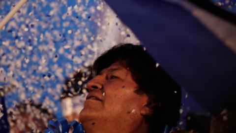 Bolivian President Evo Morales in a campaign rally in El Alto