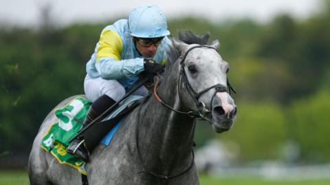 Silvestre De Sousa riding Charyn win The bet365 Mile at Sandown Park Racecourse on April 26, 2024 in Esher, England