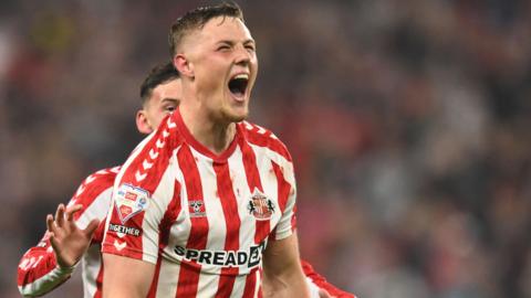 Sunderland's Dan Ballard celebrates at full-time after beating Coventry City 