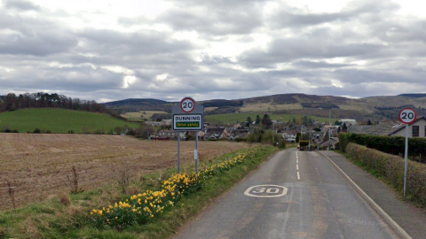 A general view of the road into Dunning in Perthshire.