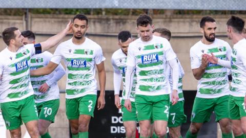 TNS players celebrate at Connah's Quay in December
