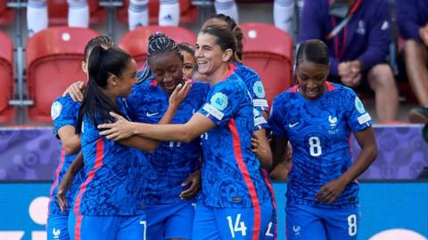 France players celebrate scoring against Belgium