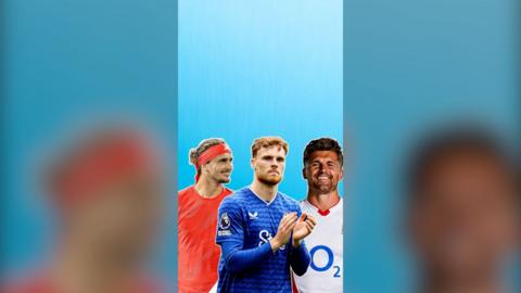 Tennis player Alexander Zverev, football player Jake O'Brien and rugby player Henry Slade wearing sport kits