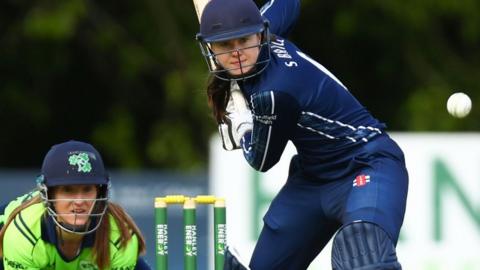 Scotland's Sarah Bryce plays a shots against Ireland on Monday