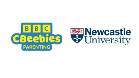 BBC CBeebies Parenting logo and Newcastle University.