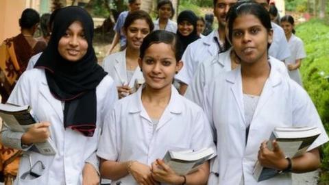 Ayurvedic retreat in Kerala. Students of the PNNM Ayurveda Medical College.