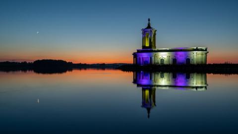 Normanton Church at Rutland Water was lit up to celebrate Queen's Platinum Jubilee