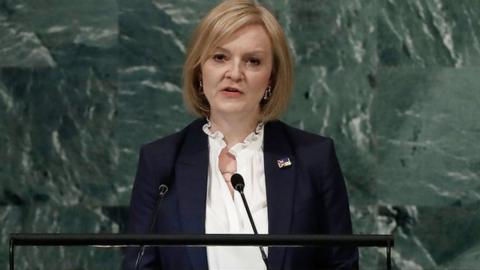 Prime Minister Liz Truss giving a speech at the UN General Assembly