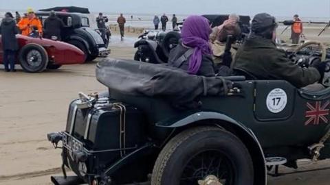 Vintage car on Ainsdale Beach at the celebration