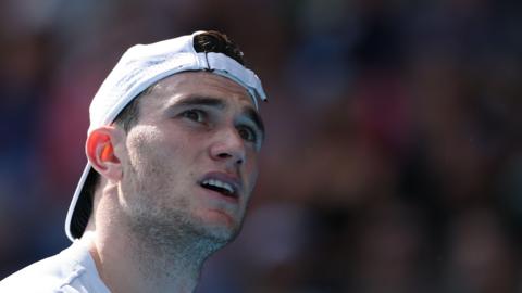 Jack Draper reacts during his Australian Open defeat by Carlos Alcaraz