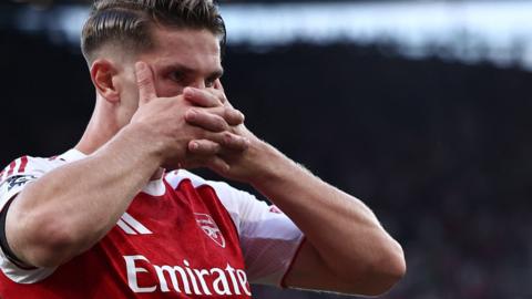 Viktor Gyokeres celebrates scoring for Arsenal against Leeds