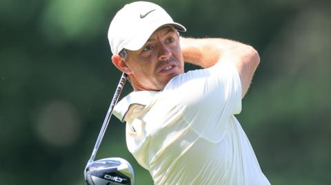 Rory McIlroy driving from the tee