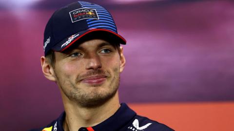 Red Bull's Max Verstappen pictured in an official F1 news conference