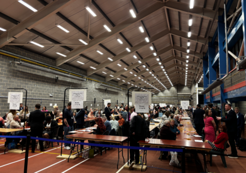 Election count in a sports centre