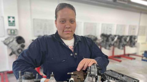 Storm Rogers-Davies at Derby College where she is learning to be a mechanic