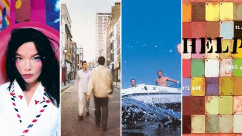 1995 album covers for:

Björk - 'Post'
Oasis - '(What’s The Story) Morning Glory'
Blur - 'The Great Escape'
Various - 'The Help Album'