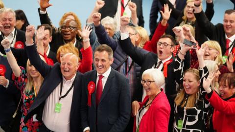 Labour supporters and newly-elected MP