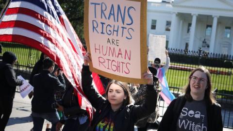 Pro-trans protesters outside the White House