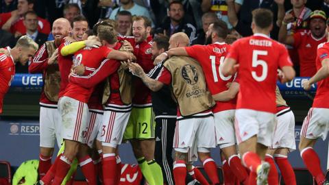 Gareth Bale and co celebrate scoring v Belgium in Euro 2016