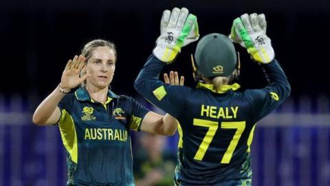 Australia bowler Sophie Molineux celebrates taking a wicket