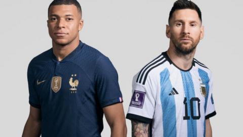 France's Kylian Mbappe and Lionel Messi of Argentina