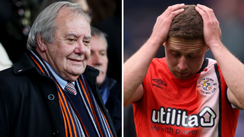 Luton chairman David Wilkinson and midfielder Jordan Clark